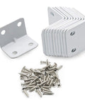Built Tough Rock Solid L Brackets For Shelves Heavy Duty Wall Mount Corner Supports 24 Pc, white steel brackets and screws.