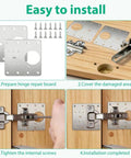 10 Pcs Cabinet Door Hinge Repair Kit With Stainless Steel Mounting Plates And 60 Screws, Easy Install demonstration