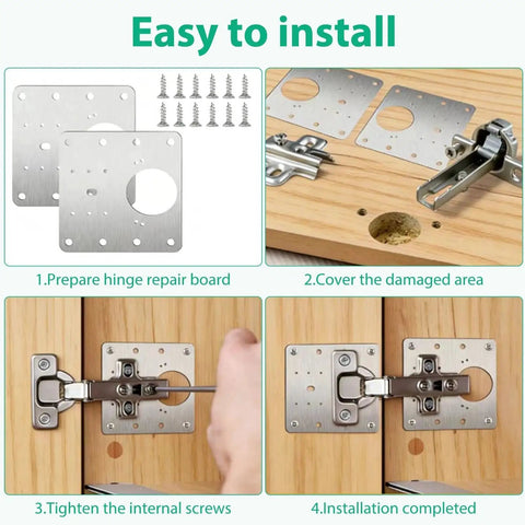 10 Pcs Cabinet Door Hinge Repair Kit With Stainless Steel Mounting Plates And 60 Screws, Easy Install demonstration