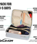 Open 18 Inch Carry On Luggage With Movable Wheels TSA Approved showcasing interior organization features in pearl silver
