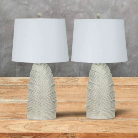 Casual White Resin Table Lamp Set 26 Inch Tall 2 Pack With Decorator Linen Shade Easy On Off Switch Modern Bedside And Living Room Lighting Neutral White Finish For Any Decor