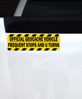 Official Geocache Vehicle 10x3in magnet on car, "Frequent Stops and U Turns," Geocache Vehicle Magnet 10 Inch By 3 Inch Vinyl Magnet