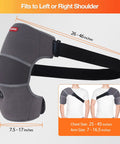 USB powered shoulder heating pad massager with vibration for rotator cuff pain relief fits left or right shoulder, size details shown