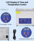 Six Point Five Liter Digital Ultrasonic Cleaner With Timer And Heater 40kHz 180W showing LCD display with controls
