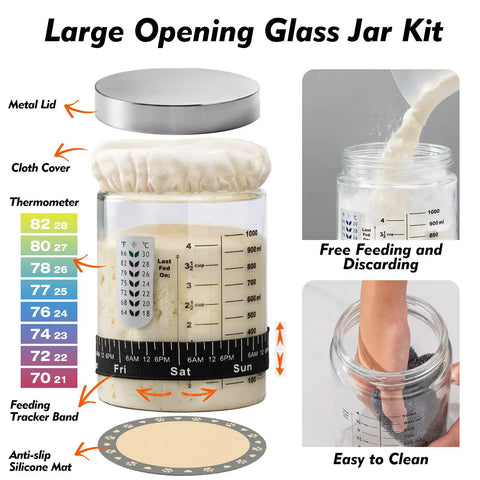All In One Sourdough Starter Kit With 9 Inch Round And 10 Inch Oval Silicone Banneton Baskets, 40oz Sourdough Starter Jar with lid and tracker