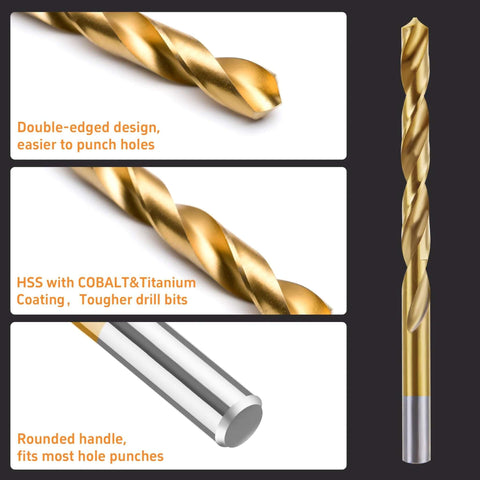 Side view: cobalt left-hand drill bit set, 13 pcs, HSS with cobalt and titanium coating, index storage case