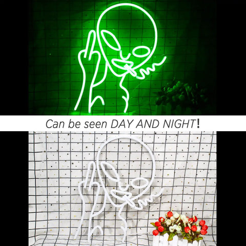 Green Alien Neon Light Wall Sign With LED Glow For Man Cave Bar Gameroom Bedroom And Home Decor Perfect For Halloween Decor