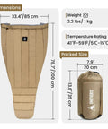 Ultralight Sleeping Quilt For Backpacking And Hammock Camping, 40 Degree Warmth With Footbox, showing packed size and dimensions.