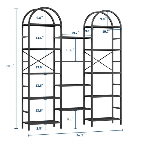Arched Triple Column 63 Inch Wide 5 Tier Bookshelf With Open Shelves Dope Industrial Style Large Display Shelf And Sturdy X Back Storage
