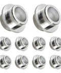Set of 10 silver aluminum inline skate bearing spacers for 8mm axles, self-centering bushings, pro-grade durable skating parts