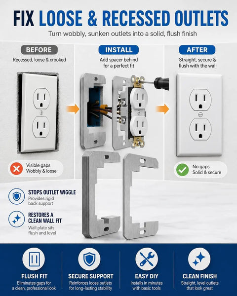 Premium Metal Wall Plate Spacers For Snapping Out Wonky Electrical Outlets And Locking In A Smooth Flush Fit For Straight Shot Home Repair Jobs With Zero Shake Or Wobble