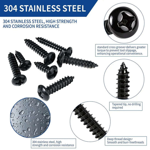 600 Piece Stainless Steel Wood And Sheet Metal Screws Set With 18 Sizes Self Tapping Phillips Pan Head Coarse Thread For Wood And Metal Projects From Three Eighths Inch To One And One Half Inch Rust Resistant with corrosion resistance diagram