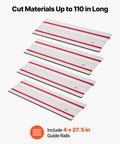 Heavy Duty Track Saw Guide Rail Kit Featuring Four Durable Aluminum Extrusion Bars And Three Secure Snap Lock Connectors For Instant Straight Shots and Killer Precision On Every Woodworking Build, 4 x 27.5in rails.
