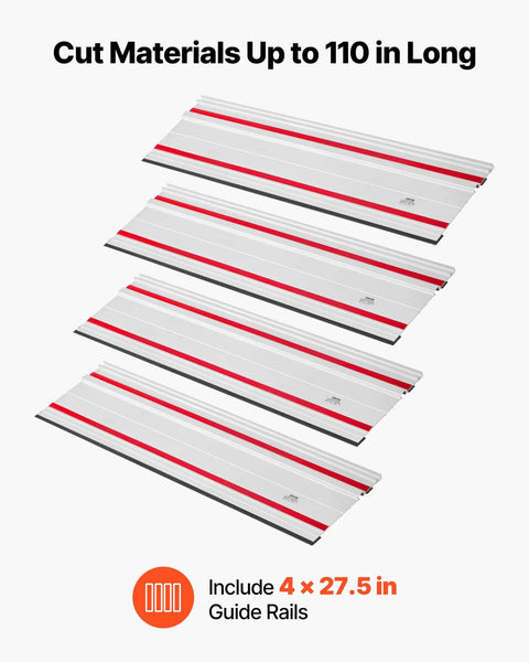 Heavy Duty Track Saw Guide Rail Kit Featuring Four Durable Aluminum Extrusion Bars And Three Secure Snap Lock Connectors For Instant Straight Shots and Killer Precision On Every Woodworking Build, 4 x 27.5in rails.