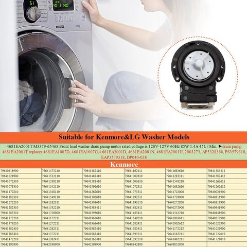 2026 Upgraded Washer Drain Pump Motor Replacement 4681EA2001T 4681EA1007G AP5328388 Durable Front Load Washer Pump For WM2101HW WM3270CW WM3431HS Plug And Play Easy Install Ready To Go, front-load washer pump