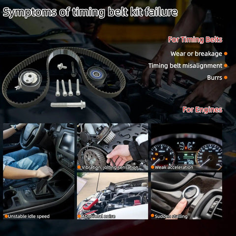 Symptoms of timing belt kit failure related to Engine Timing Belt Kit With Tensioner For Volvo 2.0T Cars 32213096