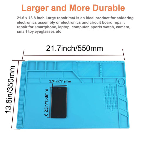 Must-Have All In One Silicone Soldering Mat Kit With Heat Resistant Magnetic Work Surface and dimensions, large repair pad