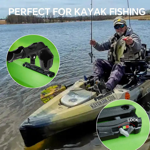 All Water Ready Kayak Fishing Rail System With Manual Lock Dual End Guard For Easy Install Holds Rod Holders And Fish Finders Cups Fits Yaks Jon Boats And Small Boats 2 Pack installed on kayak