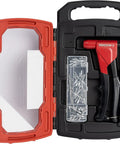 Headless One Handed Rivet Tool Kit For Metal Fabric Leather And Auto Repair Manual Riveter Set With One Eighth Five Thirty Seconds And Three Sixteenths Rivets Includes Storage Case And Three Hundred Rivets Fast Clean Durable DIY Pro Grade Riveting in open case