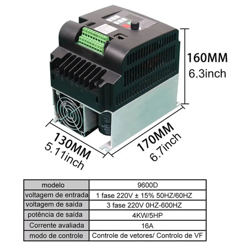 Budget Friendly 380V and 220V VFD Inverter Speed Controller for Motors Economical Variable Frequency Drive From 2.2KW To 11KW 7.5KW 10HP Version 220V Ready Smooth Reliable Motor Speed Control For Industrial Equipment, 4KW 5HP unit, 160mm