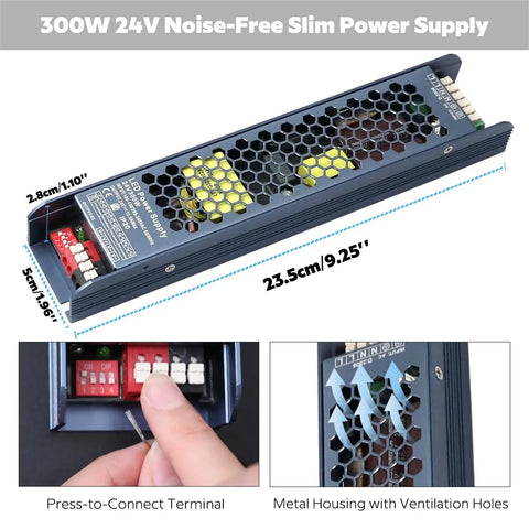 Beefy 24V 300W LED Power Supply Driver Dimmable Switching AC 110 To 220V To DC 24V with IP20 rating and fanless aluminum case