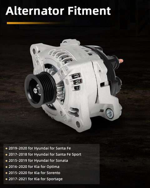 Beefed-Up High Output Alternator Replacement For Hyundai Sonata 2.0L 2015-2019, Santa Fe 2.0L 2019-2020, Kia Optima 2.0L 2016-2020
