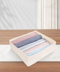 Foldable Beige Closet Storage Basket Straighten Your Space Fast Soft Polyester Cotton Linen Drawer Organizer For Socks Undies And Ties Keep The Mess Low Key Neat with rolled socks and ties.