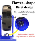 Heavy Duty Rubber Caster Wheels, 4 Pack With Secure Roll Brake, close-up of flower-shaped rivet design and pressure bearings.