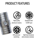 1-1/4 Inch Radiator Hose Barb Coupler With 1/8 Inch NPT Steam Port For LS Swap Cooling System Steam Crossover Splice Replacement Aluminum Direct Fit Upgrade For Your Ride, showing features like CNC machining, durability, and heat resistance.