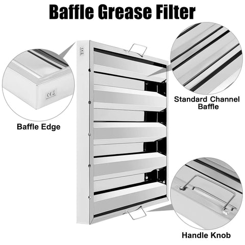 Heavy Duty Commercial Range Hood Grease Filters, 19.5W x 19.5H x 1.9In, 430 Stainless Steel, image showing baffle edge and handle knob