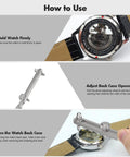 How to Use Adjustable Watch Back Opener Tool For Battery Replacement And Repairs; step-by-step guide with images.