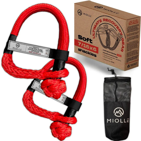 Spectra Fiber Soft Shackle Recovery 7/16 By 6 Inch, 38,300 Lbs MBS with braided sleeve and storage bag for towing gear