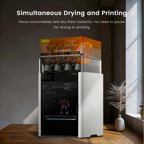 Filament Dryer Attachment For Bambu Lab Gen 1 with 70C fast heating on 3D printer, showing simultaneous drying and printing.