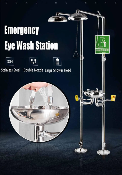 Heavy Duty 304 Stainless Steel Eye Wash Station With Emergency Shower And Hand Push Activation First Aid Eye Wash Kit