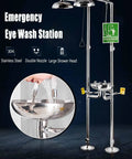 Image of 304 Stainless Steel Eye Washer Station Built Tough With Emergency Eyewash And Shower, Double Inlet Safety Kit displayed.