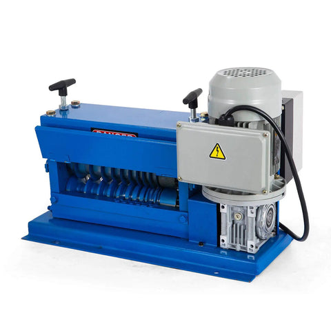 Electric Wire Stripping Machine For Copper Recycling, Fits 0.06 To 1.5 Inch Wires With Eleven Feed Channels And Ten Precision Blades. Running At 75 Feet Per Minute, This Rugged Aluminum Rig Works Like A Charm On Wiring Jobs Today.