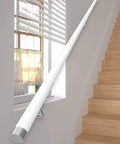 Sleek White Wooden Stair Banister Kit Wall Mounted Handrail For Interior Steps Heavy Duty Safety Grab Rail along wall with stairs.