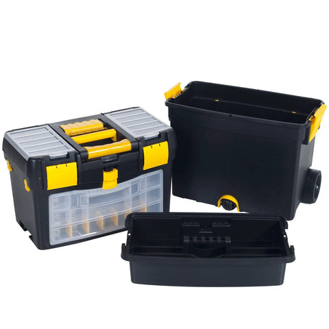 Rolling Tool Chest On Wheels With Drawers And Stackable Compartments For On The Go Jobs, Heavy Duty Mobile Utility Cart