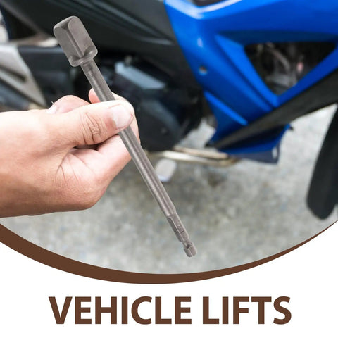 Heavy Duty Stainless Steel Trailer Jack Drill Adapter With T Slot Design for securing sockets shown in hand during vehicle lift.