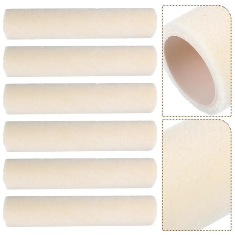 6 Piece Wool Paint Roller Covers With 4mm Nap, Compact Wall Painting Supplies, displaying smooth white roller covers.