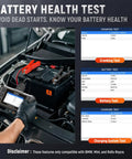 2-In-1 BMW Diagnostic Scanner And 12V Battery Tester with charging system test in progress on BMW vehicle battery.