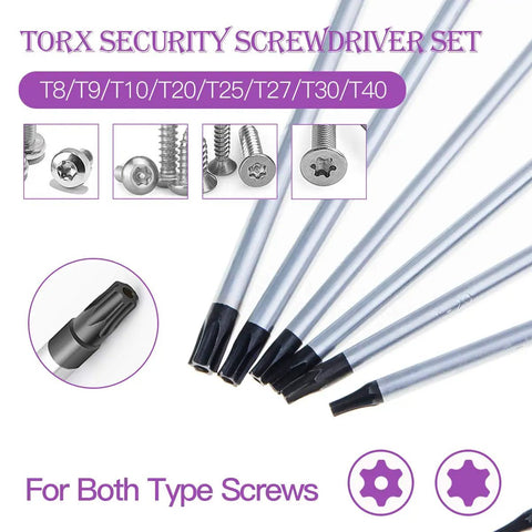 Beefy Tamper Proof Torx Star Screwdriver Set 13 Piece Heavy Duty Magnetic Chrome Vanadium Bits with detailed ends for screws