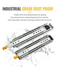 Heavy Duty Stainless Steel Cabinet Drawer Slide Rails Side Mount Ball Bearing Full Extension One Pair with rust-proof finish.