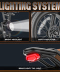 Lighting system of Heavy Duty 2500W Peak Power Electric Dirt Bike For Adults with bright headlight, reflector, and brake light.