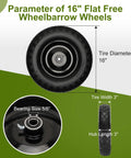 Pontuss 16-inch flat-free wheelbarrow wheel with solid tire and 5/8-inch bearing hub