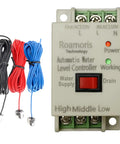 Dual Mode Water Level Relay for 110 to 120V Power with 6.5 ft detector sensor, sump pump switch control visible with wires and sensors