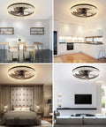 Low Profile Fandelier Ceiling Fan With Light And Remote, 19.7 Inch Flush Mount, Bladeless LED Smart Dimmable Lighting System in various rooms