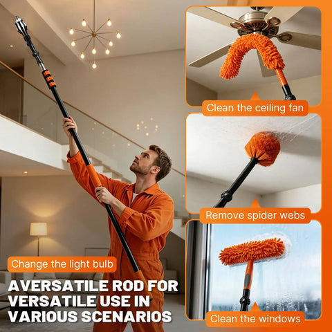 High Ceiling Light Bulb Changer Kit With 10 Piece Extension Poles 360 Degree Swivel Head Bulb Grabber Ceiling Fan Duster And Window Cleaner No Ladder Needed For Safe Ground Level Bulb Swap