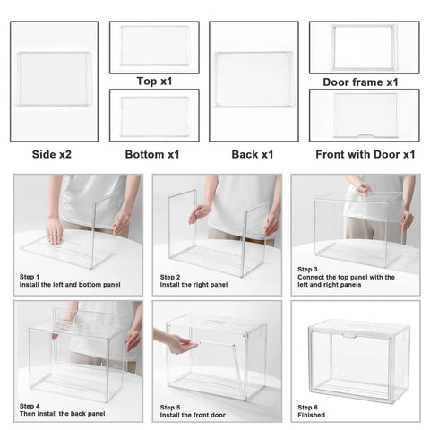 Assembly instructions for 3 Pack Clear Acrylic Purse And Handbag Organizer For Closet With Magnetic Door.