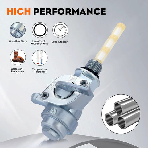 Two Pack 90 Degree Gas Shut Off Valve Petcock 28-1783-V zinc alloy body with filter, ON/OFF indicator, and hose barb for generators.